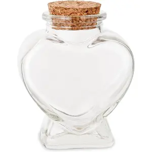 1PCS Empty Mini Glass Heart-Shaped Bottles with Cork Stoppers, Decorative Glass Bottles with Cork Lid for DIY Art Crafts Projects Decoration Party Supplies Wedding