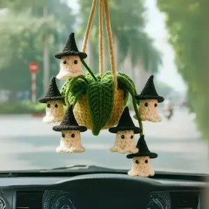Crochet Ghost Lily of the Valley Flower, Cute Car Hanging Plant, Halloween Flower Artificial Decor, Handmade Car Charm Gift, Spooky Cute for Couples, Home Decor