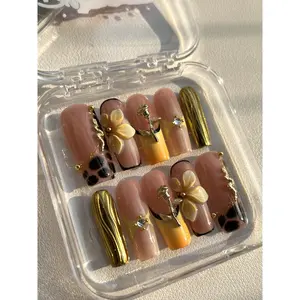 BHI Handmade Acrylic Square Shape Nail  3D Reusable Handmade Press-On Nails , Natural Finish, Durable & Stylish for Salon-Perfect Look