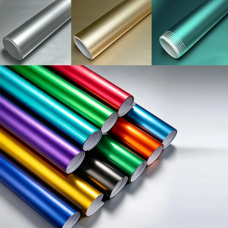 Premium Multiple Colors Matte Chrome Metallic Vinyl Wrap Film Self Adhesive Automotive Decal For Trucks Decal For Cars Truck Car Decal Sticker Wrapping Foil With Air