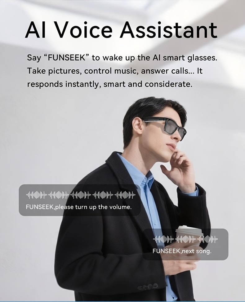 AI Smart Glasses with Camera, 8MP HD Bluetooth Camera Glasses, 2K Video Recording Sunglasses for Women Men, Real Time Translation, Voice Assistant, Open-Ear Audio for Travel, Work Vlog