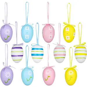 12Pcs Easter Decorations Eggs Hanging Ornaments Colorful for Easter Tree Basket Decor Party Favors Supplies Home