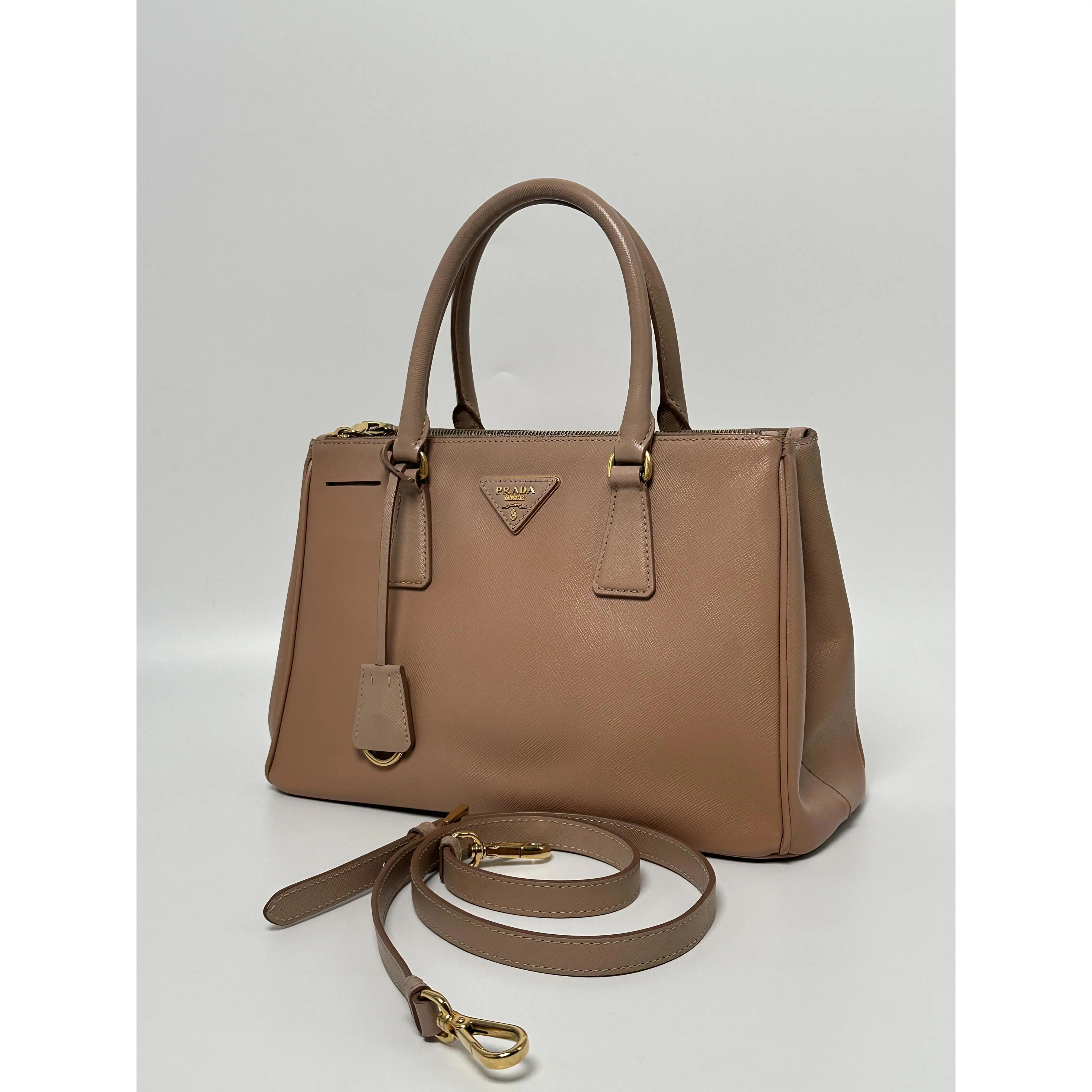 Pre-owned PRADA LEATHER Shoulder Bags Beige Saffiano Galleria Tote Shoulder Bag Top Handle Handbag ZS047PR