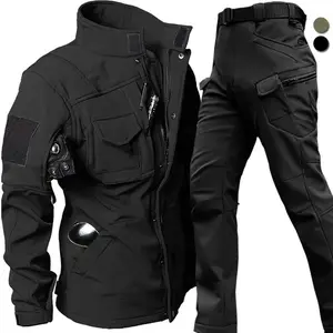 Men Windproof Waterproof Biker Suit Set, Shark Skin Tactical Jacket and Pants, Warm Fleece Winter Uniform