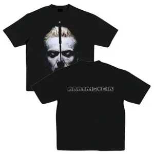 Rammstein Face Vintage Graphic Tee Industrial Metal Collage Shirt Tour Inspired Oversized Black Shirt Music Fan Tee Men's Tops - Men's T-Shirts