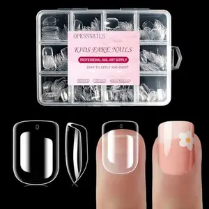 OPkssnails 360Pcs Kid Nail Tips,Soft Gel Nail Tips Pre-Shaped Press On Nails For Kids,Clear Acrylic Half Matte Full Cover Fake Nail For Kids DIY Extension & Salon Use12 Sizes For 8-12 Years
