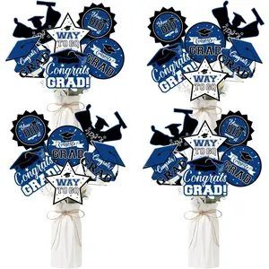 24Pcs Class of 2026 Graduation Party Decorations Blue Graduation Centerpieces for Tables Congrats Grad Centerpiece Stick Table Toppers for Graduation Party Supplies