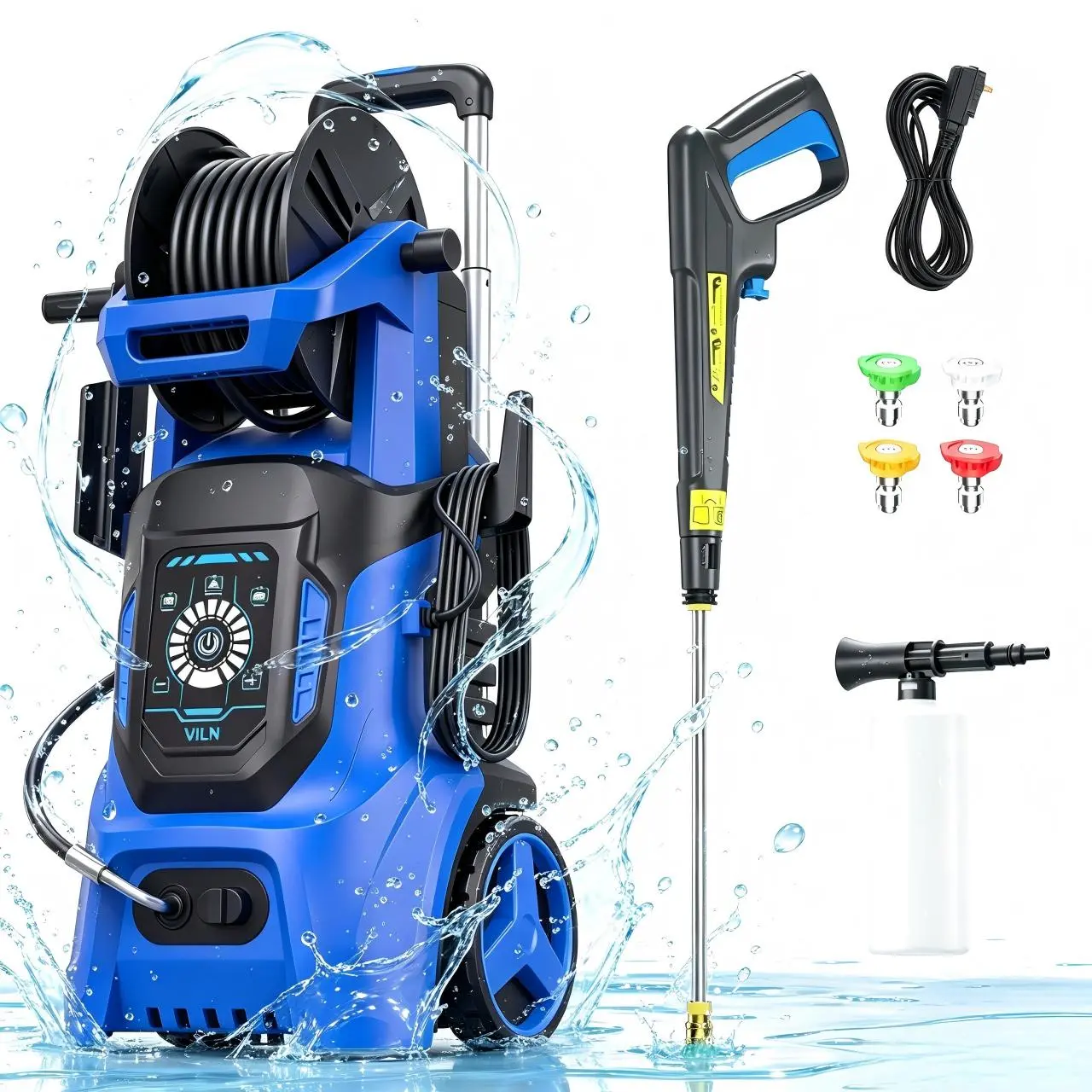 Electric Pressure Washer 2800PSI 2.8GPM, 15 Level Adjustable Touch Screen, Efficient Cleaning Performance, with 4 Quick Connect Nozzles, 500ML Soap Bottle, Stainless Steel Lance, Total Stop System for Car Wash, Home, Patio, Driveway Cleaning