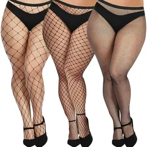 Plus Size Fishnet Stockings for Women - 3 Pairs Sexy Fishnets Tights, Halloween Fish Net Stockings,Gothic Clothes