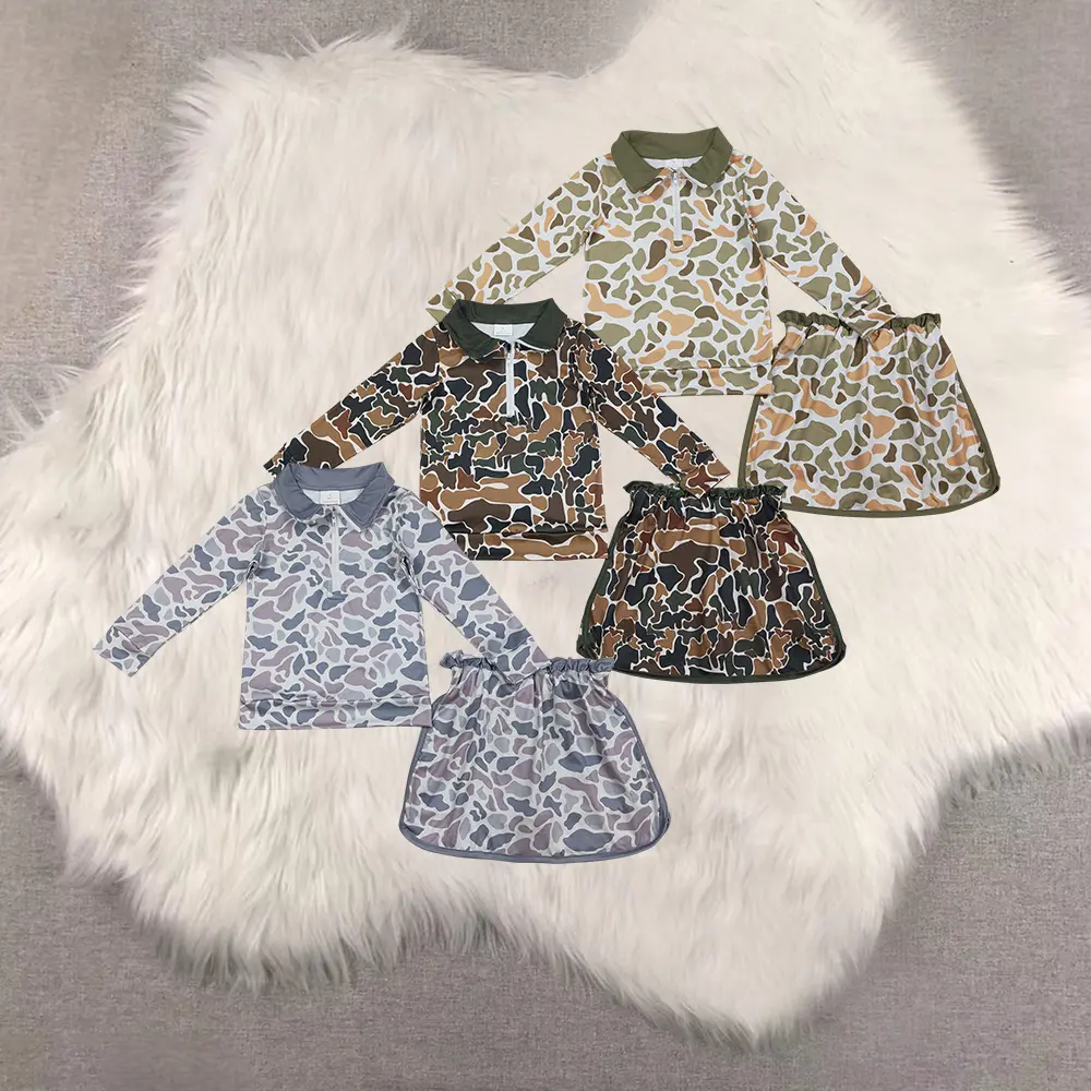 New cute Sibling Matching Sets Baby Girls Camouflage Top And Skirt Set Long Sleeve Outfit for Little Girls