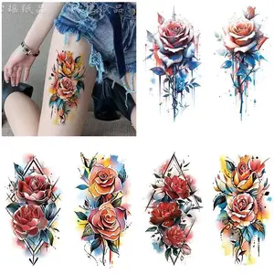 6 pieces of 2025 new-style colorful temporary tattoos for women, suitable for photo shoots, scar covering, water transfer, temporary and one-time use, realistic stickers for thighs and arms.