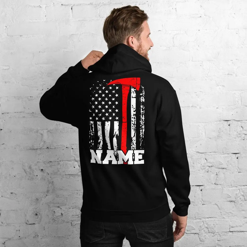 Personalized Firefighter Hoodie Customized Firefighter Gift Thin Red Line Fire Axe Firefighter Name Hoodie Firefighting Hoodie