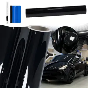 FONESO Super Glossy Car Body Sticker with Cutter and Hand Tool Kit, 60 x 12 inch Car Vinyl Film Wrap Protector Sticker, 5 FT x 1 FT Self-Adhesive Air Bubble Free Easy to Install, Universal For All Cars SUVs Sedan Coupe Truck Pickup Bike Motorcycle - Black