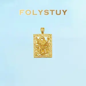 [FOLYSTUY (K148)]56mm Height 35mm Wide Chinese Dragon Square Pendant, Traditional Auspicious Jewelry