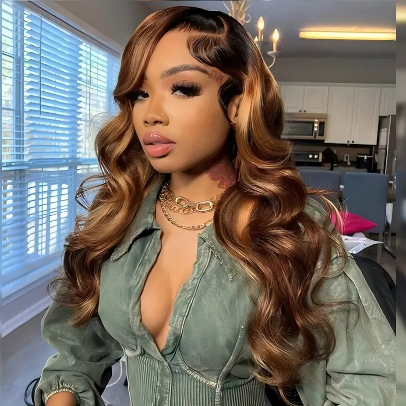 【30 Inch Only $99.99】13X6 Highlight Ombre Lace Front Wigs Human Hair Honey Blonde Wig Human Hair P4/27 Color Ombre Body Wave Lace Front Wigs Human Hair Drawstring 360 HD Full Lace Frontal Wigs for Black Women Pre Plucked 150% Density Highlight Wig
