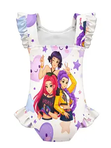 Dreamy Purple-Pink Idol Girls Ruffled Kids One-Piece Swimsuit