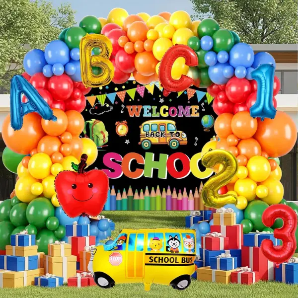 144PCS Back to School Balloon Garland Kit - 1x1x6 Inches Rectangular Welcome Banner, Pencil Balloons, Quick Setup Teacher Classroom Decorations, Back to School Haul Party Supplies, School Start