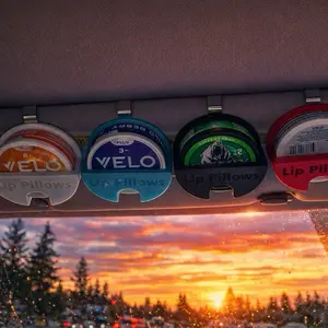 Lip pillow Velo/Grizzly car visor Zyn pouch holders with glow in the dark blue