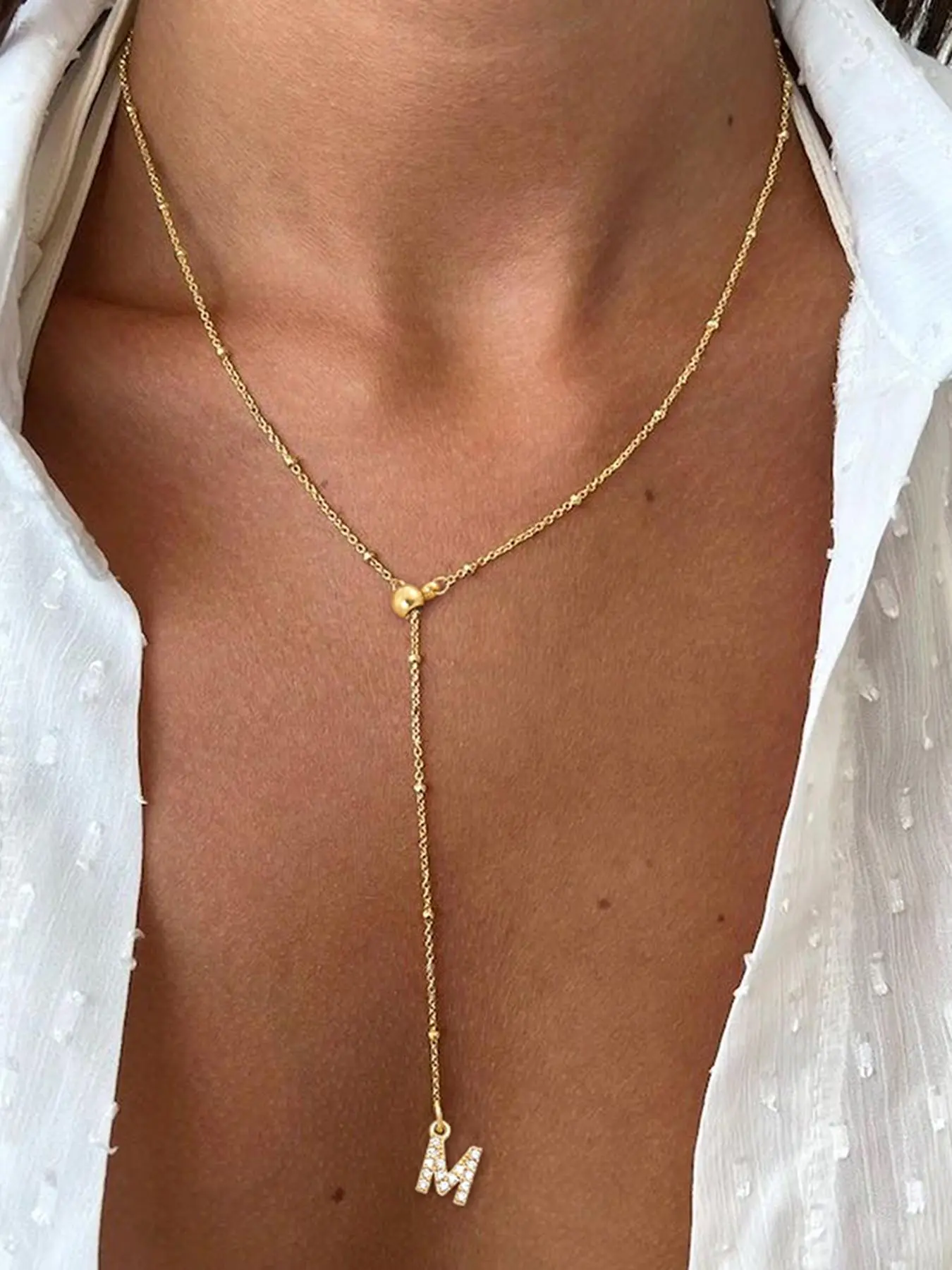 Letter Pendant Necklace for Women, Personalized Initial Necklace, Alphabet Necklace, Stainless Steel Bead Chain Necklace, Elegant Necklace, Fashion Jewelry for Party, Daily Decor, Birthday Gift, Durable Fashion Accessory