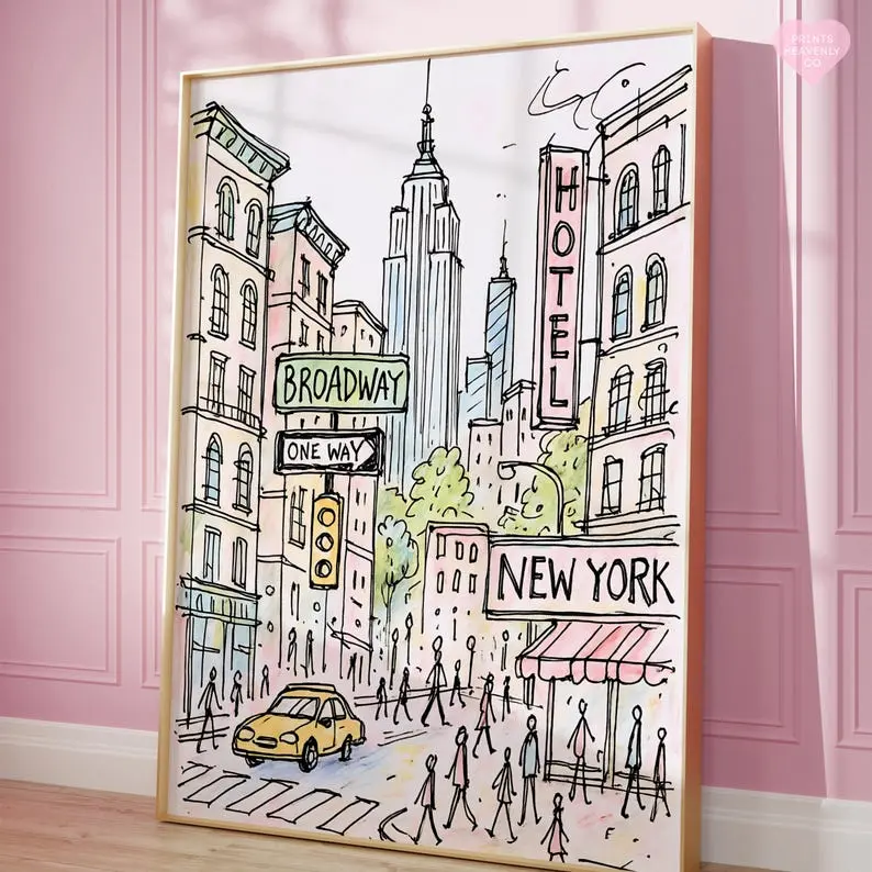New York City Art Print Poster, New York Poster, Feminine Wall Art, Girly Preppy Print, Aesthetic Wall Print, Pink Wall Art, New York Gift