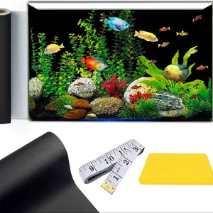 Self Adhesive Aquarium Background Black Fish Tank Background Wallpaper,Vinyl Aquarium Background Paper, Aquarium Backdrop,Strong Stickiness,Traceless Removal,Enhancing The Colors of Fish