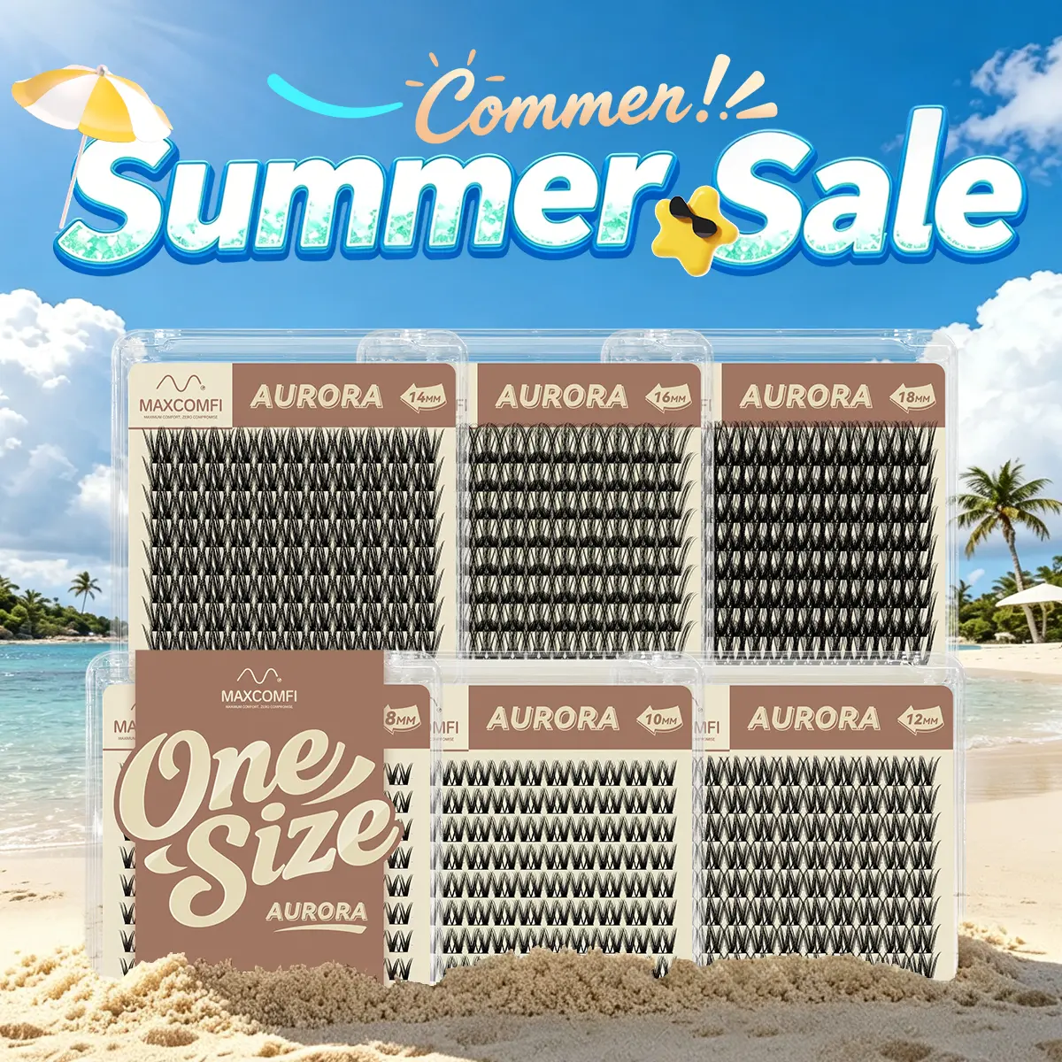 MaxComfi Aurora Style False Eyelashes with Length Lock One Size Aurora Lashes Clusters Black Darkbrown Lashes,sunscreen