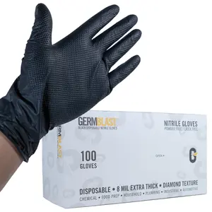 Black Nitrile Disposable Gloves 8 Mil Extra Thick Diamond Texture Powder Free Latex Free 100 Count Box for Cleaning Household Industrial Use