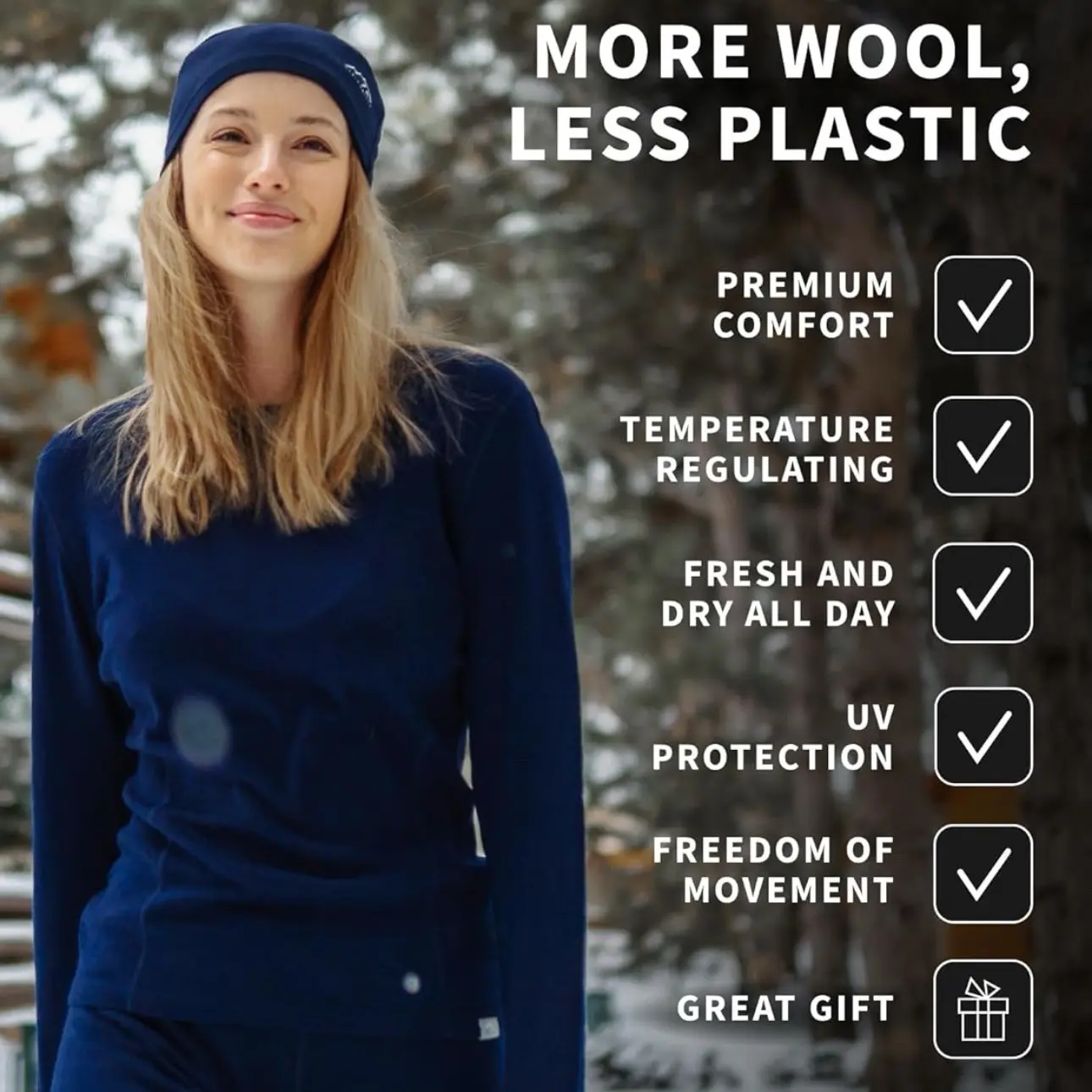 100% Wool Women's Heavyweight Base Layer Set with 100% Wool Socks