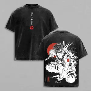 Kakashi Hatake T-Shirt, Naruto Anime Vintage Washed Tee, Sharingan Ninja Graphic Shirt, Oversized Japanese Streetwear, Dark Aesthetic Manga Top, Unisex Casual Anime Fashion