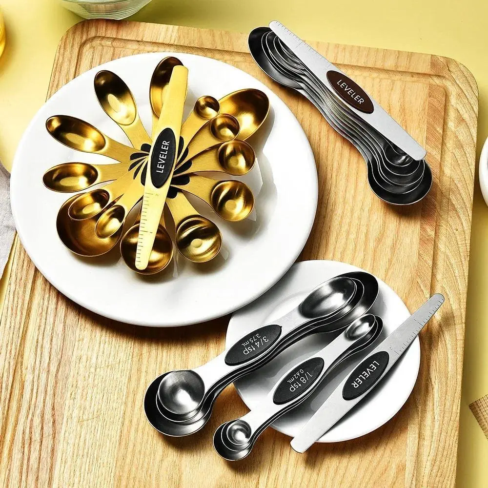 Stainless Steel Metal Magnetic Measuring Spoons Set Teaspoon Tablespoon Measuring Spoons Kitchen Gadgets for Baking Cooking