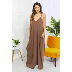 Zenana Full Size Beach Vibes Cami Maxi Dress in Mocha