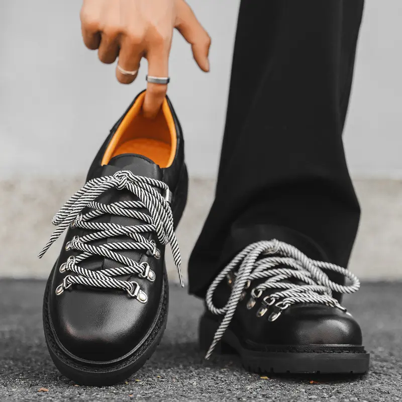 Men’s low-top hiking shoes, retro workwear lace-up casual shoes, stable platform thick sole