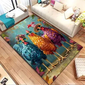 Home carpet with a chicken print wearing glasses and a straw hat, suitable for living room, bedroom, kitchen mats, home decoration, area rugs, and as a holiday gift for family and friends