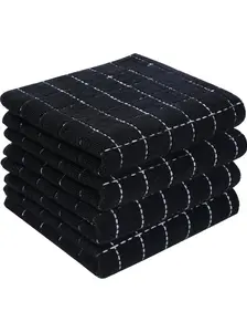 4 Pack 100% Cotton Terry Kitchen Towels(Black, 13 x 28 inches), Checkered Designed, Soft and Super Absorbent Dish Towels.