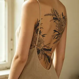 Chinese Ink Lotus Flower Temporary Tattoo Stickers, Waterproof Long-Lasting 7-15 Days, Semi-Permanent Herbal Tattoos, Unisex Fake Tattoos