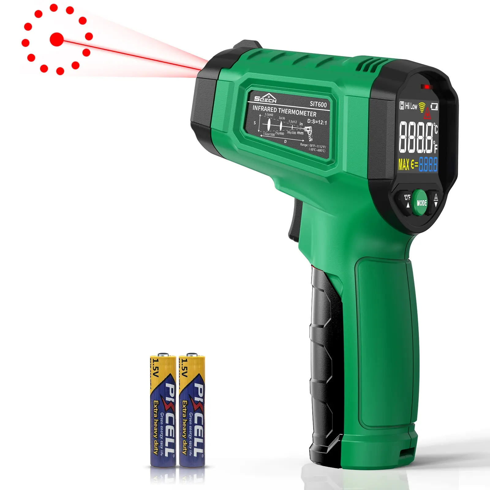 Infrared Thermometer Gun, Sqech Laser Thermometer Gun, Non-Contact Temperature Gun, Adjustable Emissivity, Color Backlight, Temperature Monitoring, Cooking, BBQ, Kitchen, Fridge, Hvac, Digital Cooking Thermometer