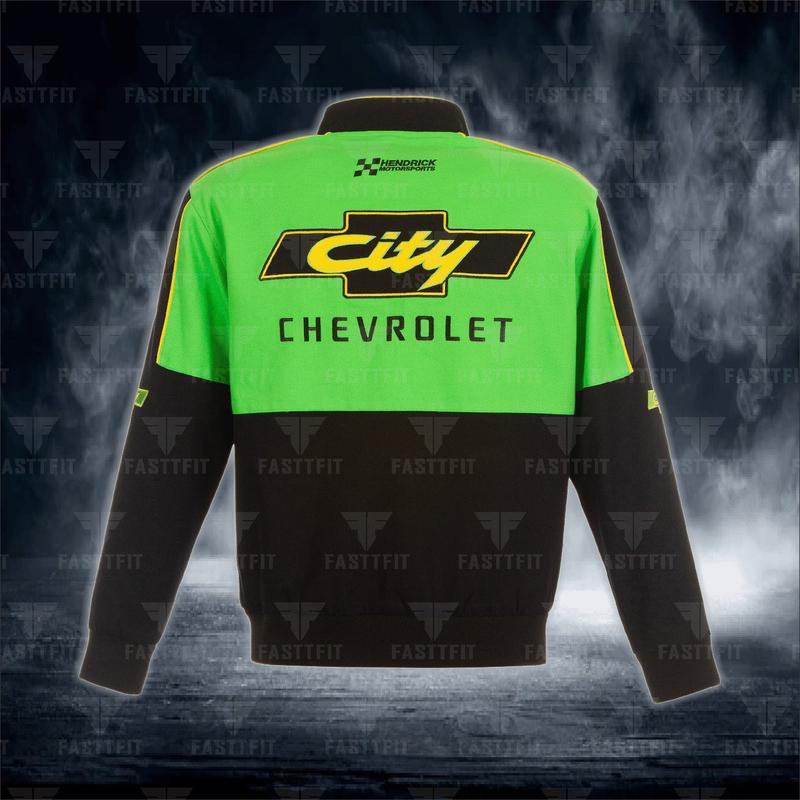 NASCAR JH Design Black City Chevrolet Legend Full-Snap Twill Uniform Jacket (FREE T-shirt, FREE Beanie Cap, FREE Scarf, FREE Bag)