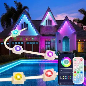 Smart RGB-IC Eaves Lights, Super Energy Saving Permanent Outdoor Decorative Light String with Remote APP Control DIY Scene Color, IP67 Waterproof, Suitable for Halloween, Christmas