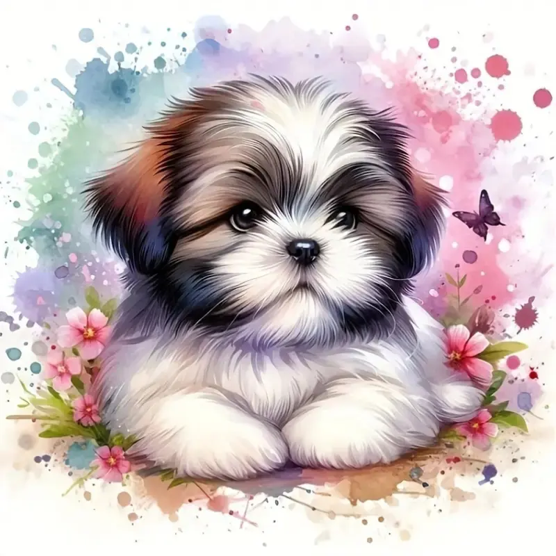 1pcs 5D DIY Diamond Painting Cross Stitch Kit, Cute Dog Pattern, Full Round Diamonds, Handmade Embroidery, Wall Decor Art, 3D Design, Handmade Gifts, Craft