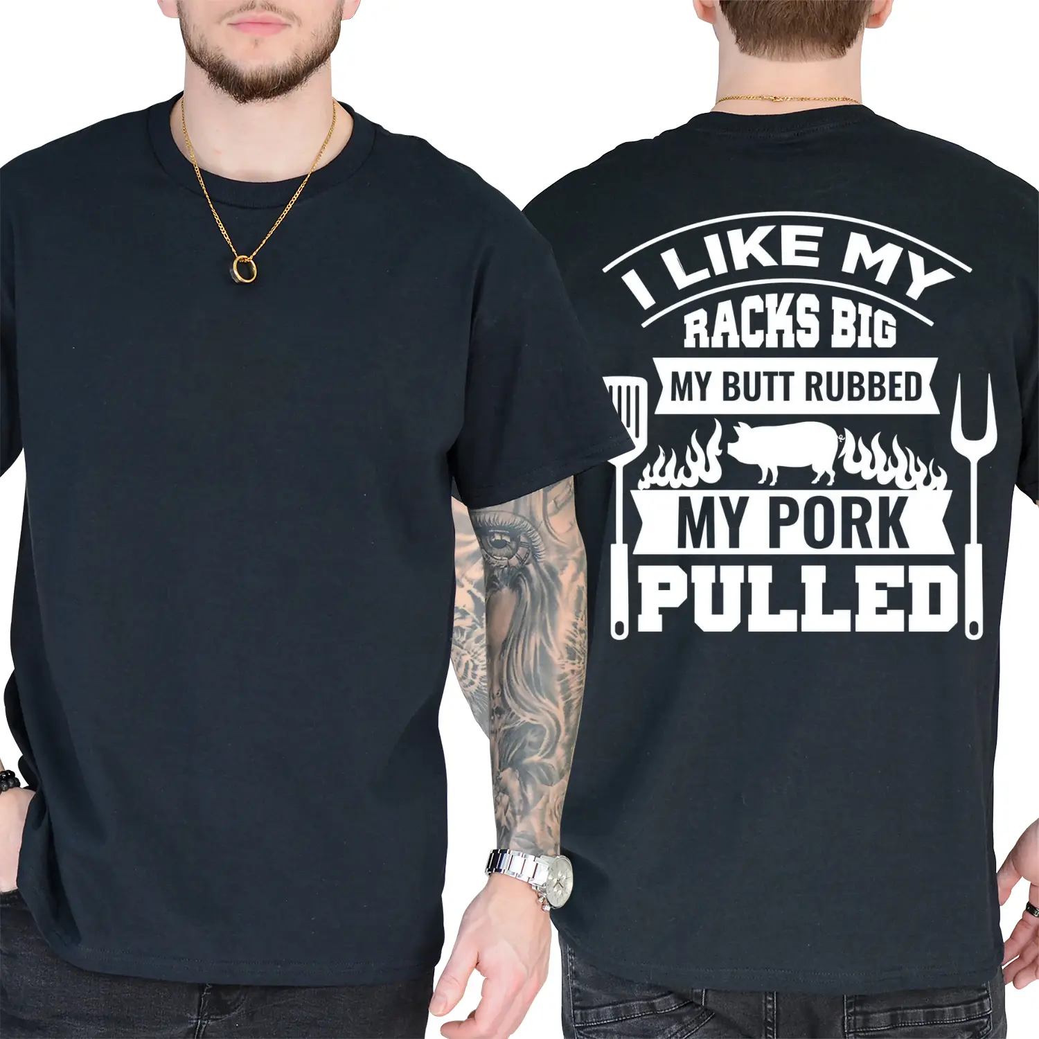 I Like My Racks Big My Butt Rubbed and Pork Pulled BBQ T-Shirt, Funny Grilling Shirt, BBQ Humor Tee