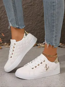 New Women's Casual Sneakers, Lace-Up Soft Sole Skate Shoes, Low-Top Stitched Comfortable Footwear for Daily Wear