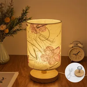 USB Flower Design Table Lamp with Wooden Base, LED Cloth Cover Bedside Lamp, LED Mood Light, Eye Protection Night Light For Home Decor, Decorative Lighting