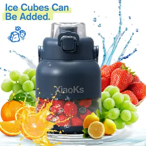 Xiaoks BPA-Free Electric Citrus Juicer 17 oz, Straw, Two Lids, Portable Blender for Smoothies, Shakes, Food Prep & Frozen Blending - Outdoorfun
