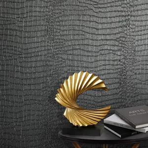 Black Peel and Stick Wallpaper 17.3" x 394" Removable Crocodile Wallpaper Embossed Contact Paper Textured Wall Paper for Cabinet Bedroom
