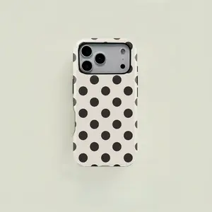 Off‑White Black Big Polka Dot 2‑in‑1 Phone Case — Compatible with Samsung S26/S25/S24/S23/S22/S21, iPhone 17/16/15/14/13/12/11 phone cases. Drop‑Resistant, Non‑Slip, and Fade‑Resistant. The Perfect Gift for Minimalist and Vintage Style Lovers.