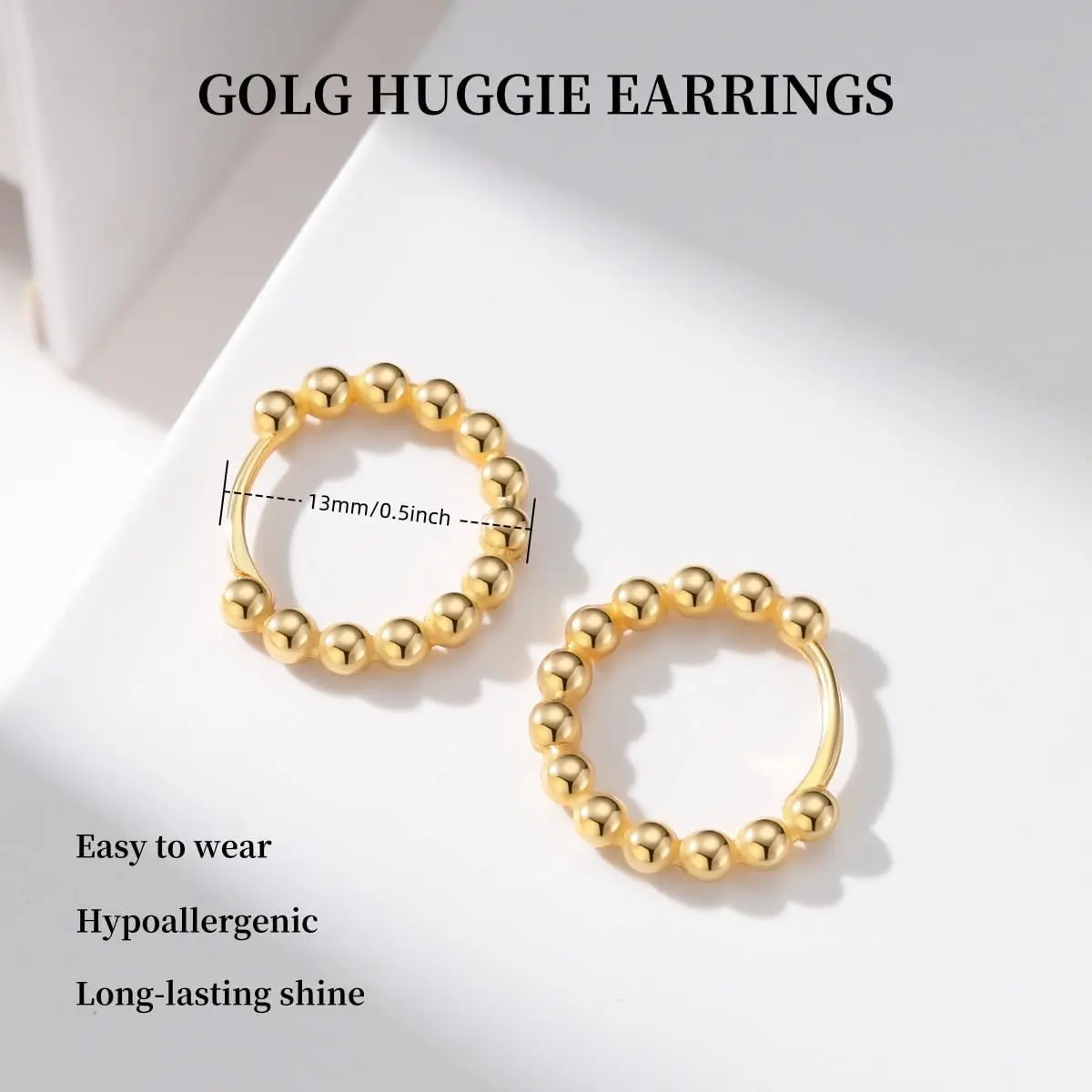 14k Gold Filled Huggie Hoop Earrings for Women - Dainty Small Beaded Hypoallergenic Jewelry Gift