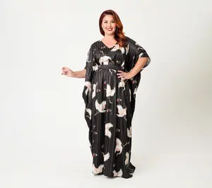 Unique Vintage Black & White Crane Print Burton Caftan