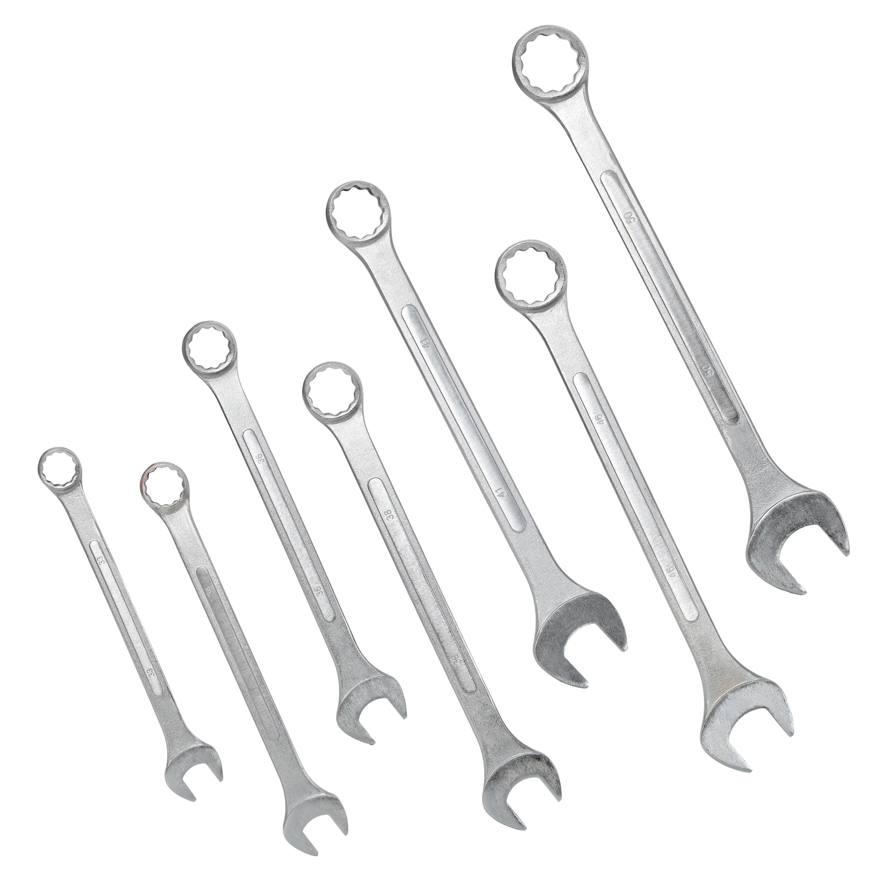 7pcs Metric Jumbo Combination Wrench Set - Precise Metric Dimensions (33mm,34mm,36mm,38mm,41mm,46mm,50mm) Extra Large, Chrome Plated, Size Marked, Storage Bag Included, Set + Bag