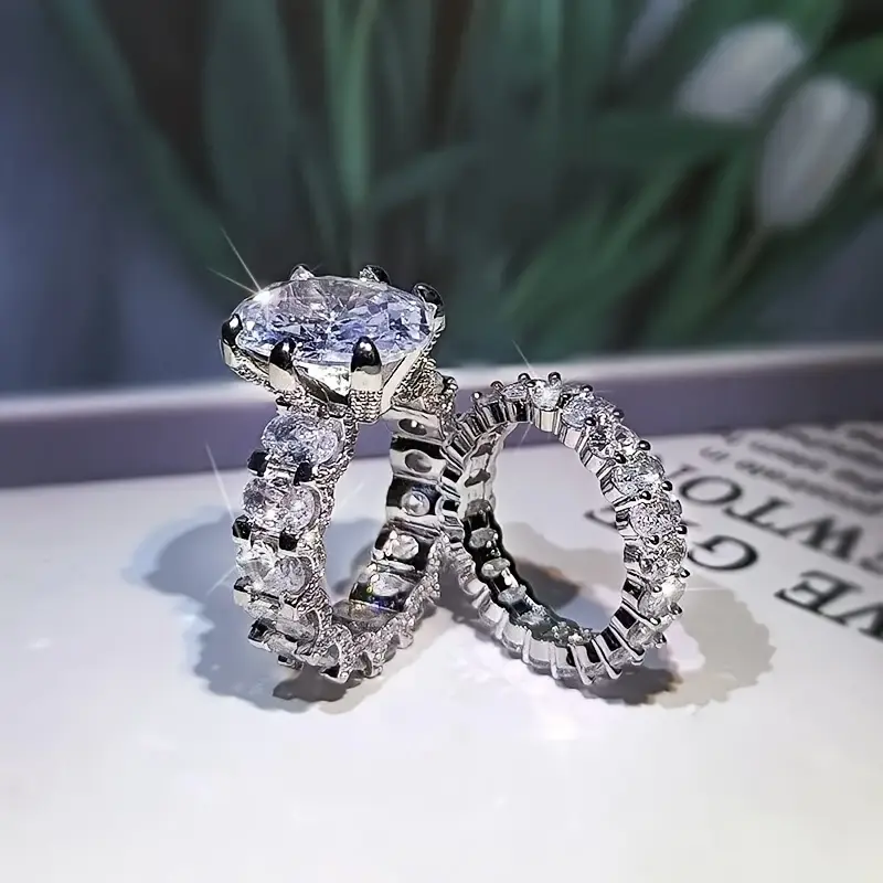 [8Ct Moissanite Ring] 8 Carat Moissanite S925 Silver Wedding Ring Set |             Engagement, Commemorative, Mother's Day Gift for Wives, Girls