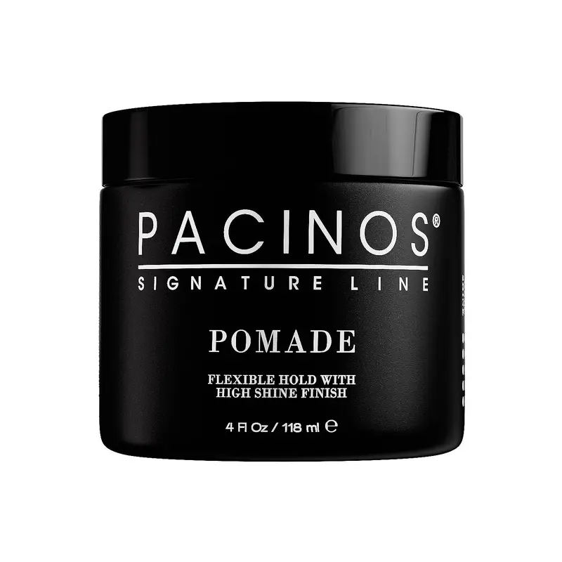 Pacinos Signature Line Pomade - Men's Lightweight Moisturizing Water-Soluble Hair Product Jar, Fragranced, Moisture-Lock Natural Oils, Flexible Hold, High Shine Finish, Castor Oil Nourishment, Easy to Use, Everyday Wear for Coarse Dyed Hair Styles